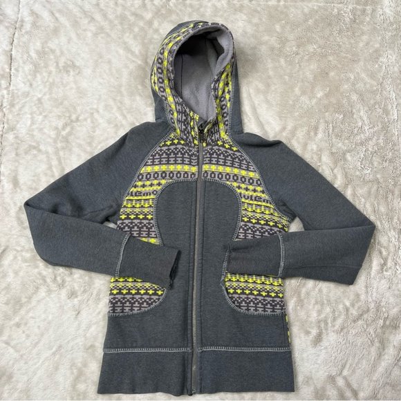 Lululemon Special Edition Fair Isle Scuba Hoodie Jacket Size 6 Green Gray EUC - Picture 4 of 16
